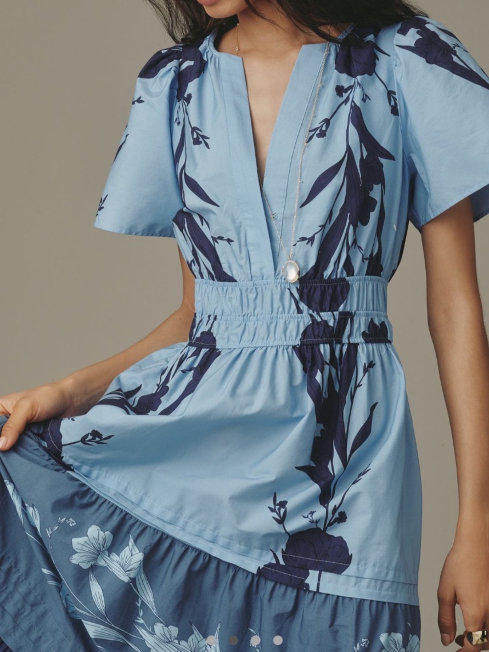Anthropologie Somerset Maxi Dress Soft Blue Floral sz Large NWT V-Neck Pockets - Picture 3 of 3